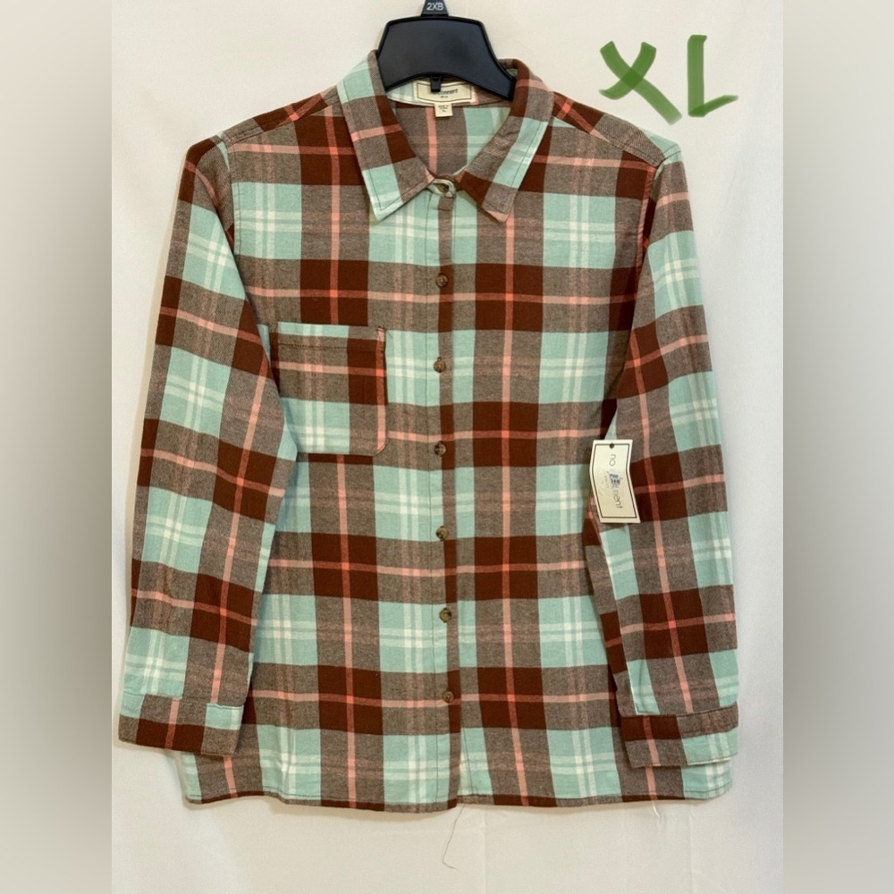 Plaid Button-Up Shirt - Brown and Blue